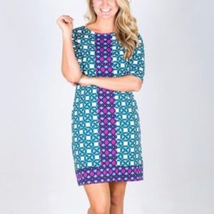 Teal & Purple Geometric Print Dress